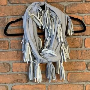 Tonlé Gray White Tassel Fringe Boho Sustainable Fashion Scarf Wrap Accessory